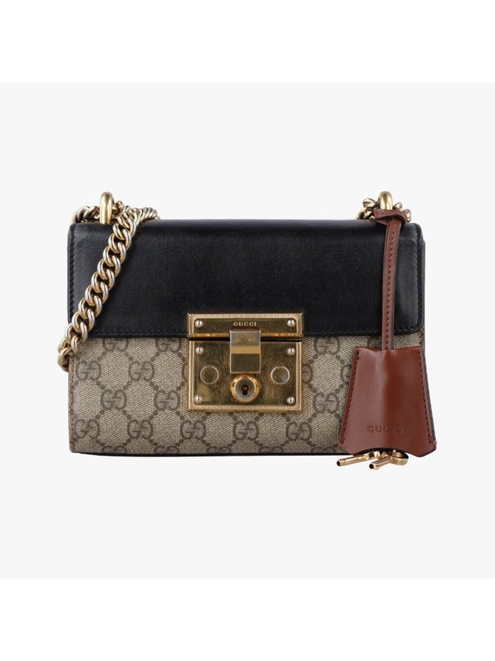 Gucci Padlock Beige Black Leather